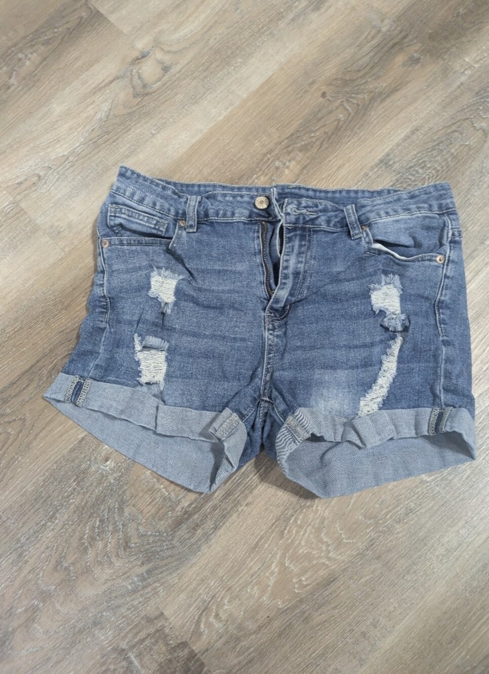 Source Unknown Distressed Blue Boyfriend Denim Shorts